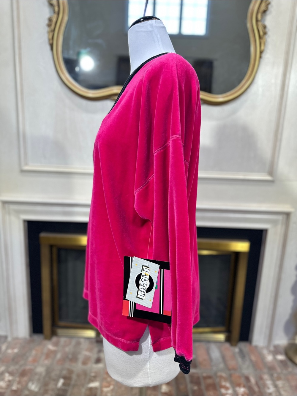 Vintage Size M Chaus Sport Top Fuschia Velour 80s Colorblock Retro - Picture 3 of 10
